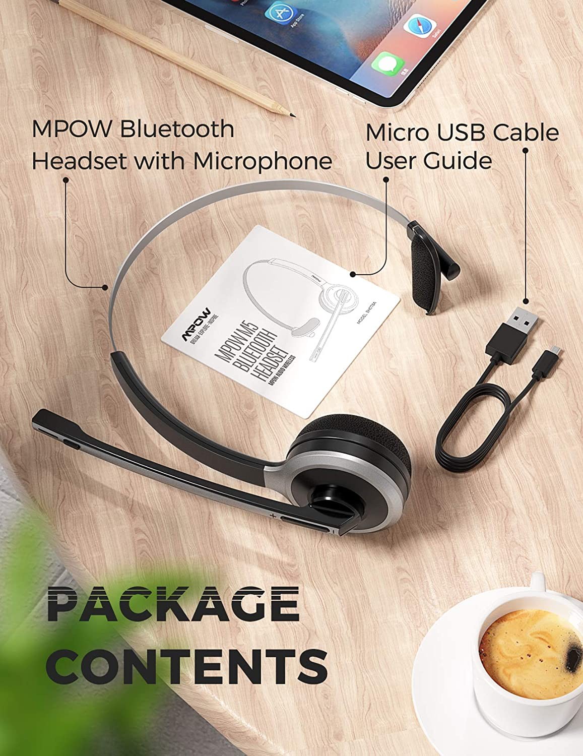 Mpow Bluetooth Headset Trucker Driver Call Center Headset Wireless Headphone Mic