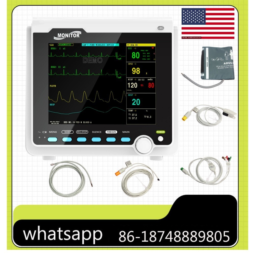 8" Portable Patient Monitor Human/Veterinary Multi-Parameter Vital Signs Monitor
