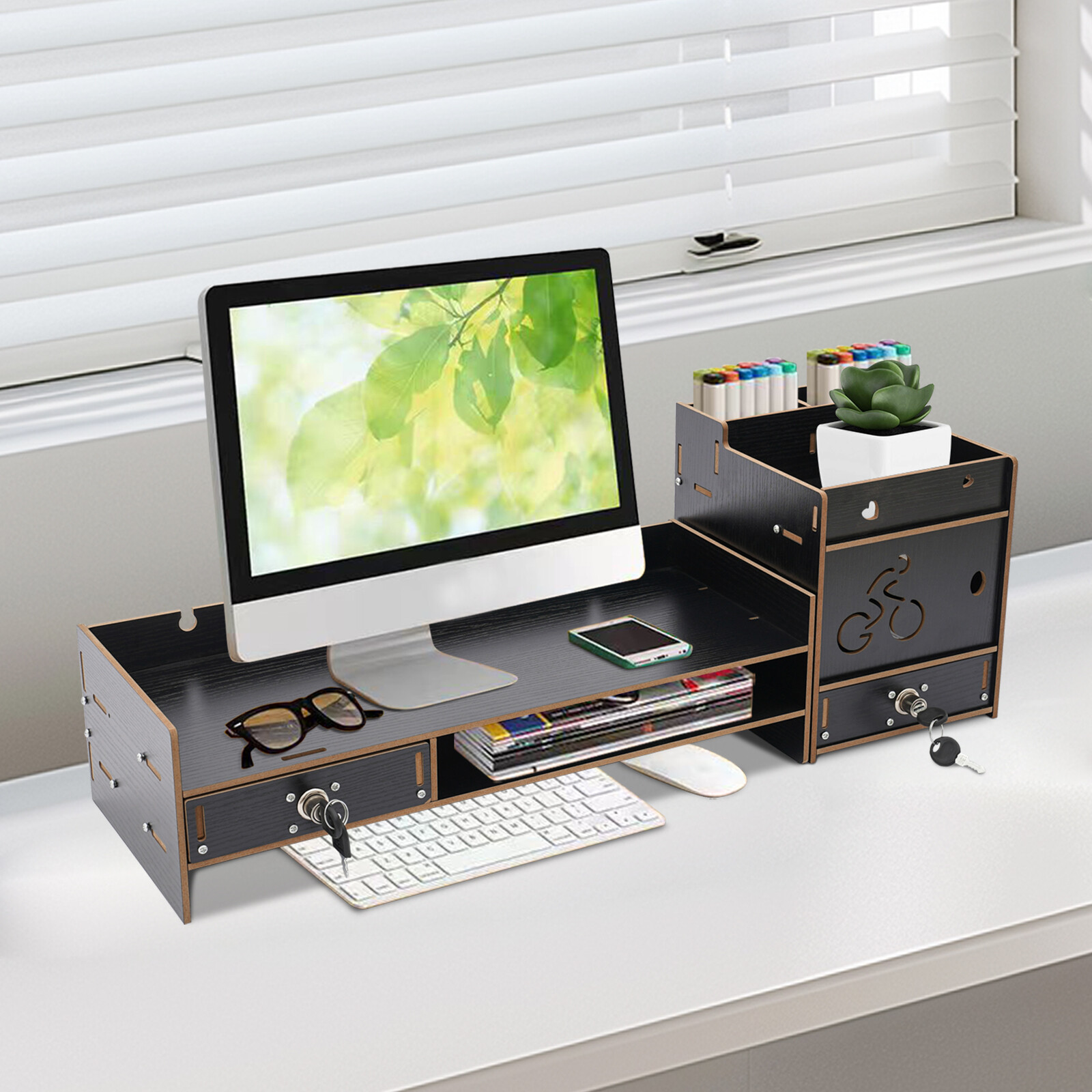 Desktop Monitor Stand Monitor Stand Organizer Computer Monitor Riser w/ Drawer