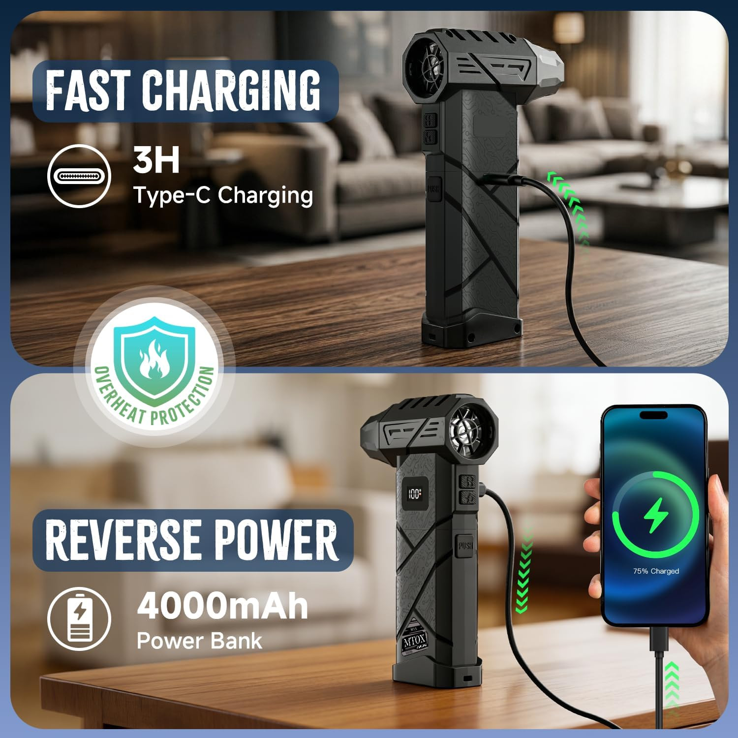 Compressed Air Duster, 2 Swappable Battery,150,000Rpm Super Power Rechargeable E