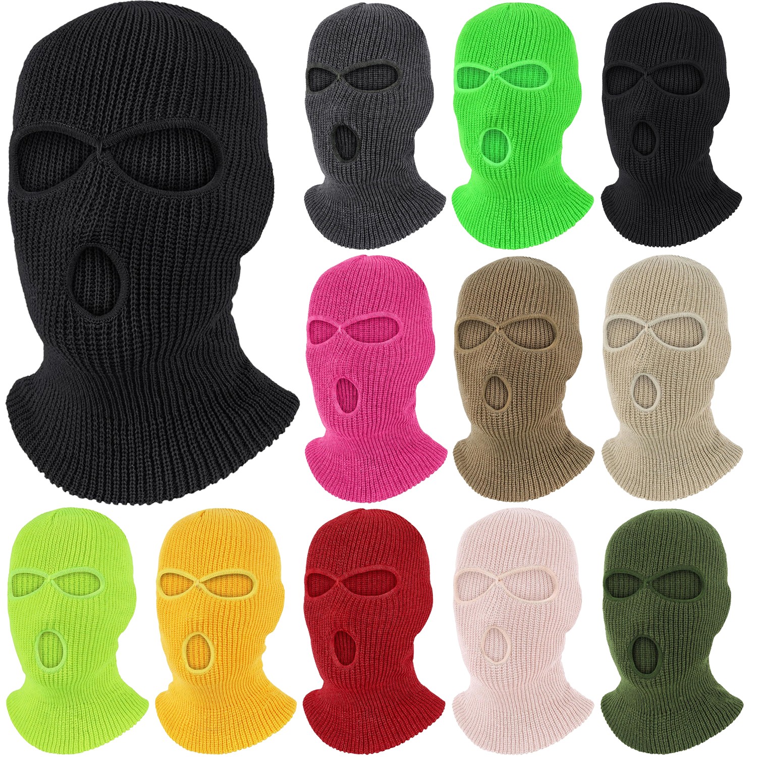Winter Knit Warm Beanie Mask 3 Holes Balaclava Ski Full Face Cover for Men Women