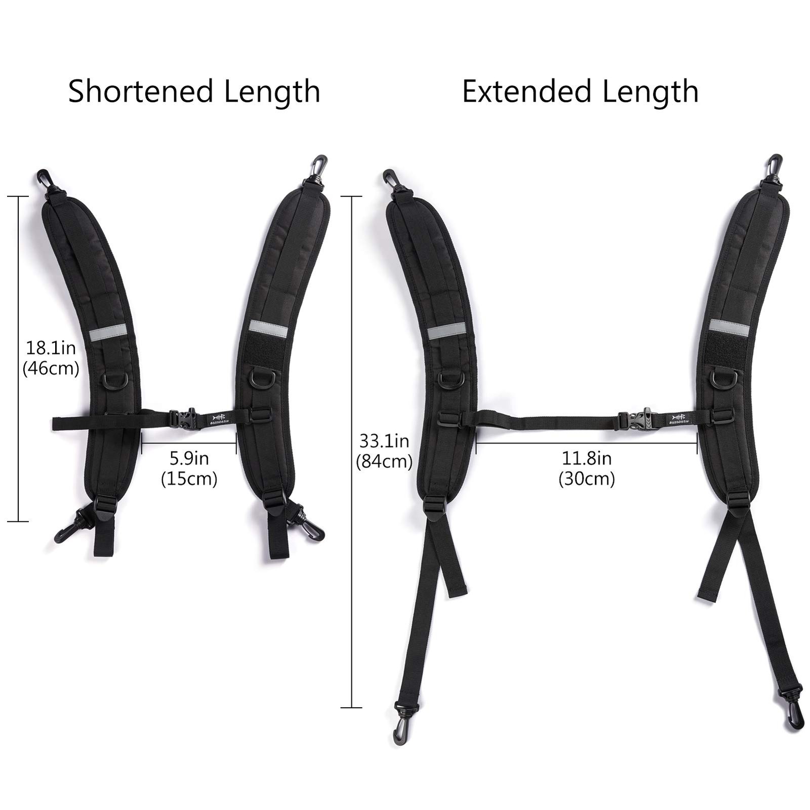 Bassdash Backpack Straps Replacement Adjustable Padded Shoulder Adult, Black