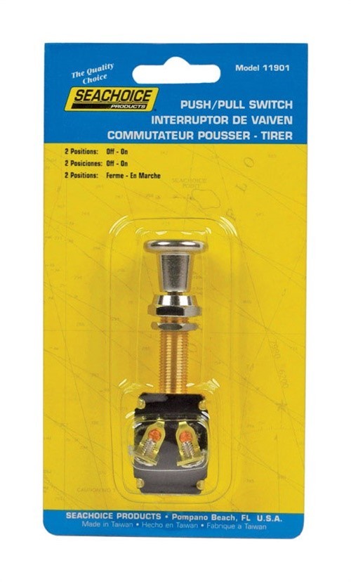 Seachoice 11901 Chrome-Plated Brass 12V On/Off Heavy Duty Push-Pull Switch
