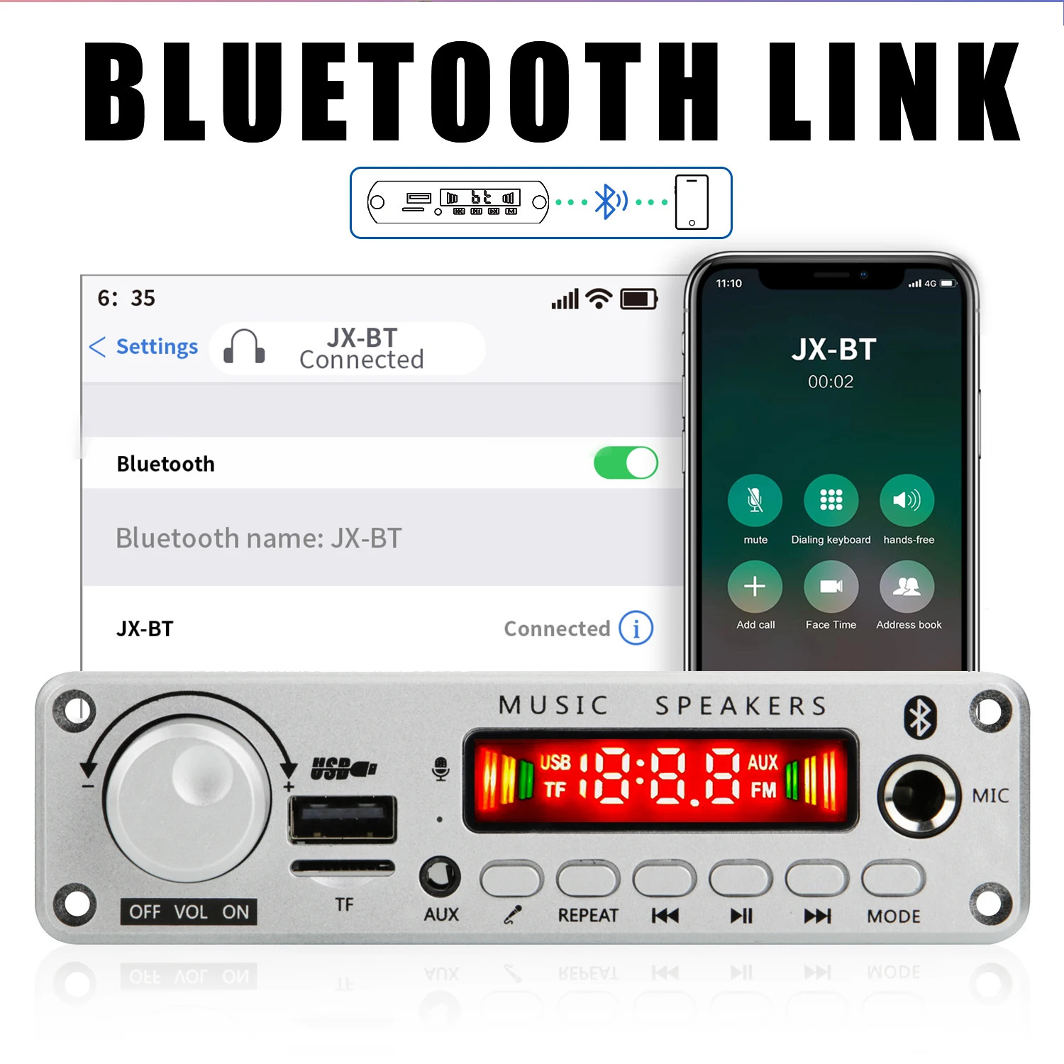200W Bluetooth Amplifier DIY MP3 WAV Decoder Board - Wireless 12V Power