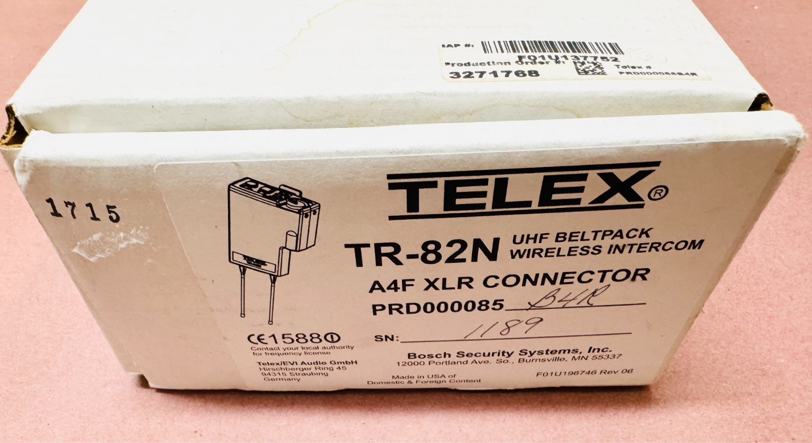 Telex TR-82N Wireless Intercom UHF Beltpack A4F XLR Connector ⭐NEW⭐