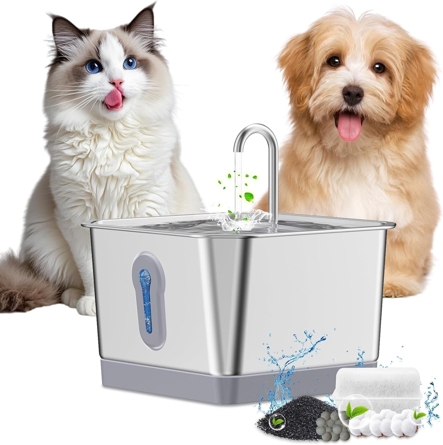 3.5L Pet Water Fountain,For Cat or Dog ,Stainless Steel Smart Dual-Radar
