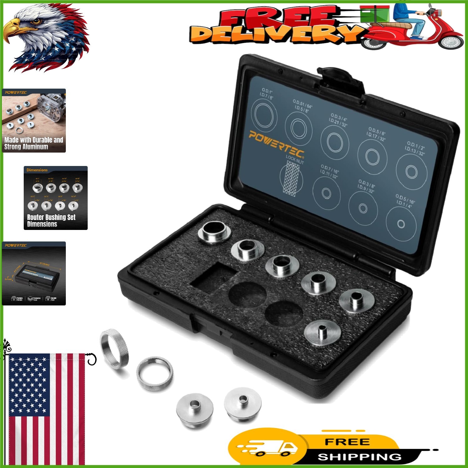 Versatile Router Guide Bushing Set - 10 Pcs Storage Case for Crafting Precision