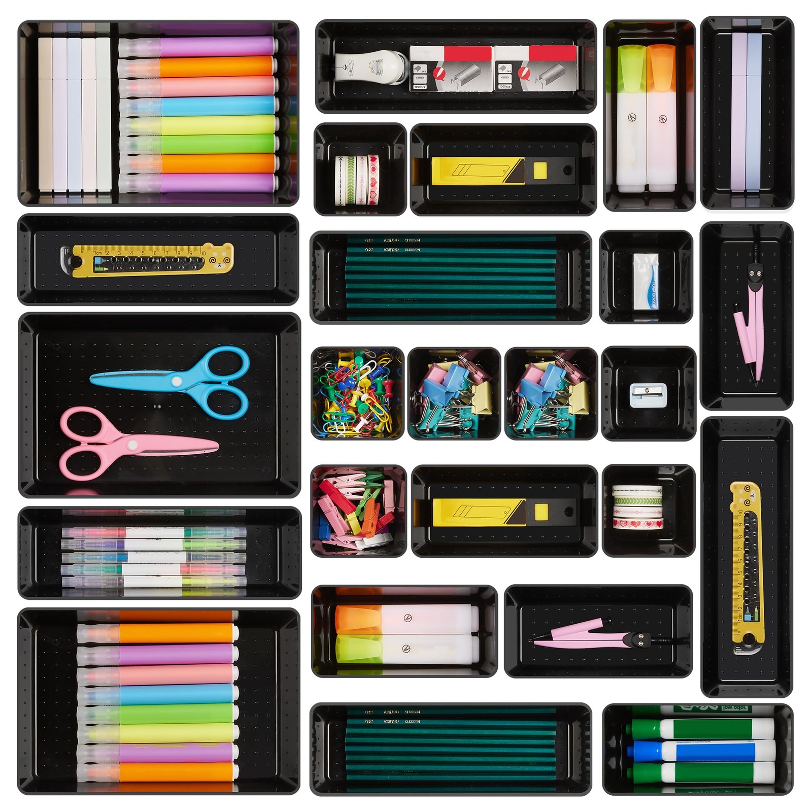 Vtopmart 25 PCS Office Desk Drawer Organizers Set, 4Size Versatile Plastic Dr...