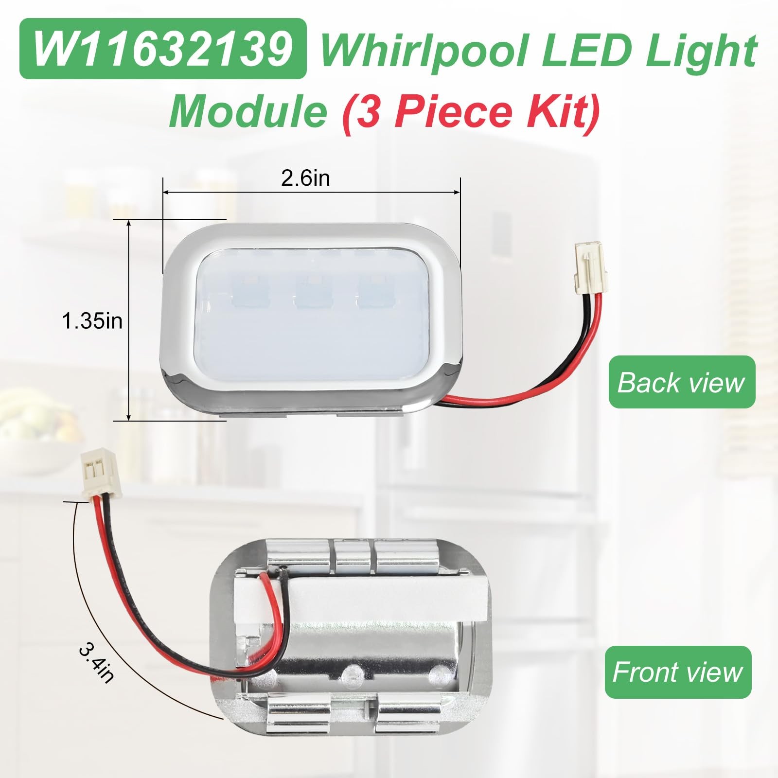 3 Pack W11632139 Light Modules Refrigerator Light Assembly - with Whirlpool, ...