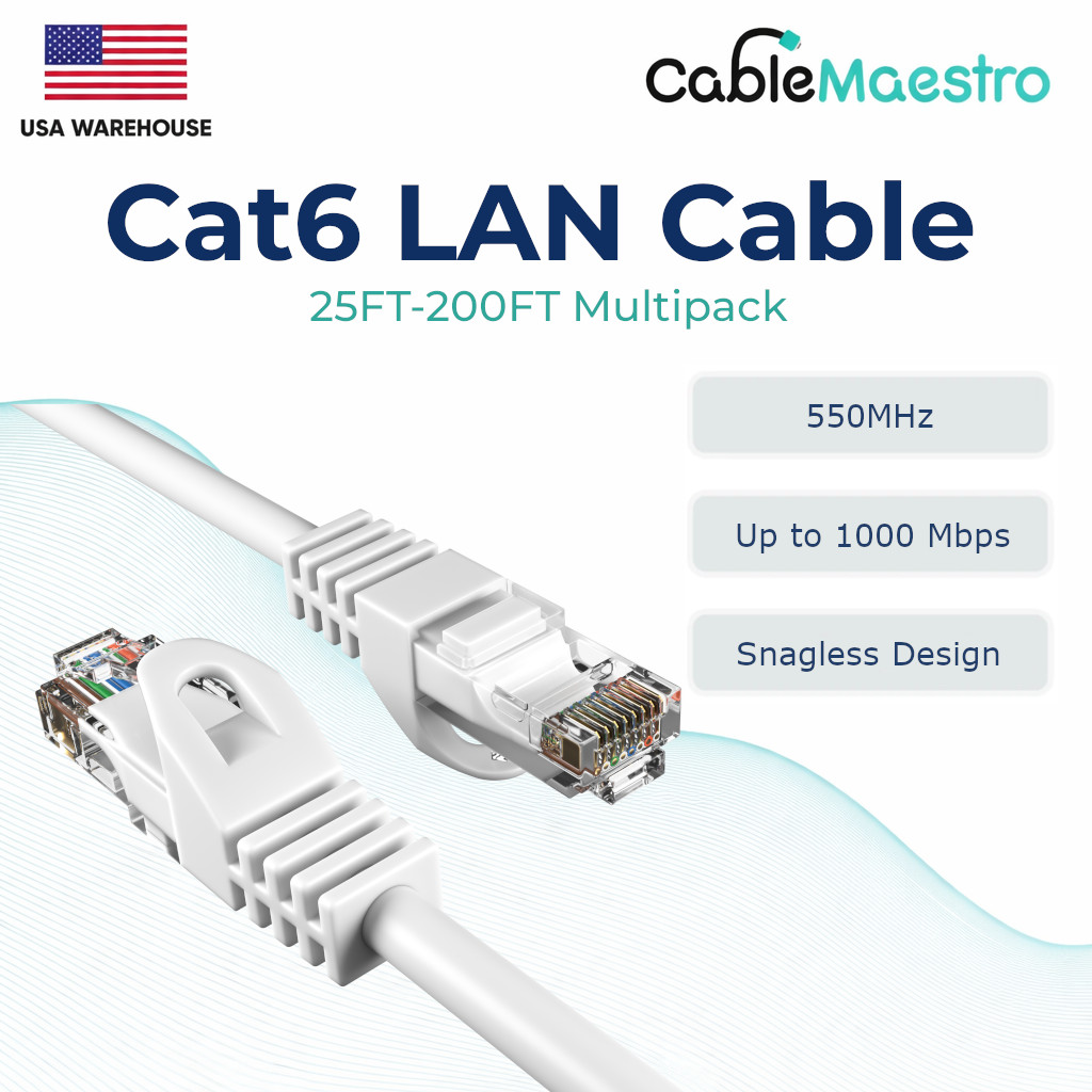 CAT6 Ethernet LAN Network RJ45 Patch Cable 25FT-200FT Multipack LOT, White