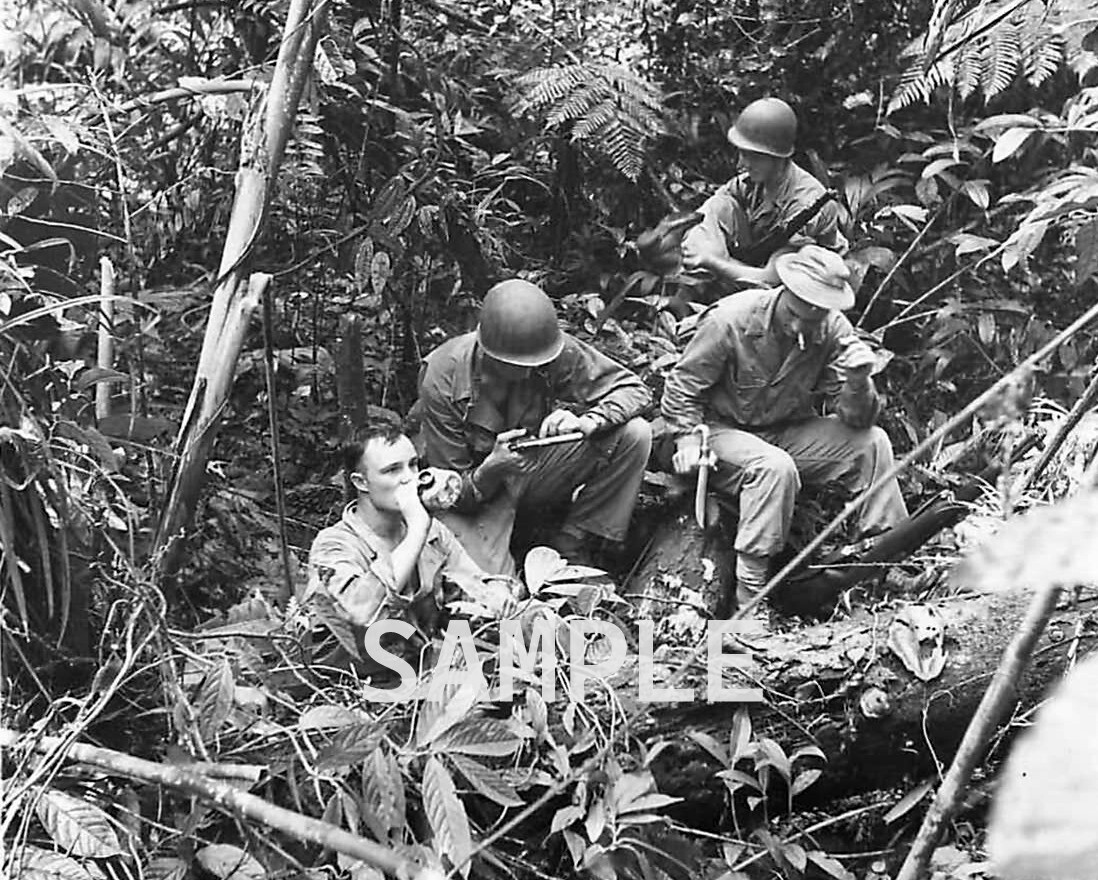 Patrol takes a break along Numa Numa Trail Bougainville WWII WW2 8x10 Photo 81c