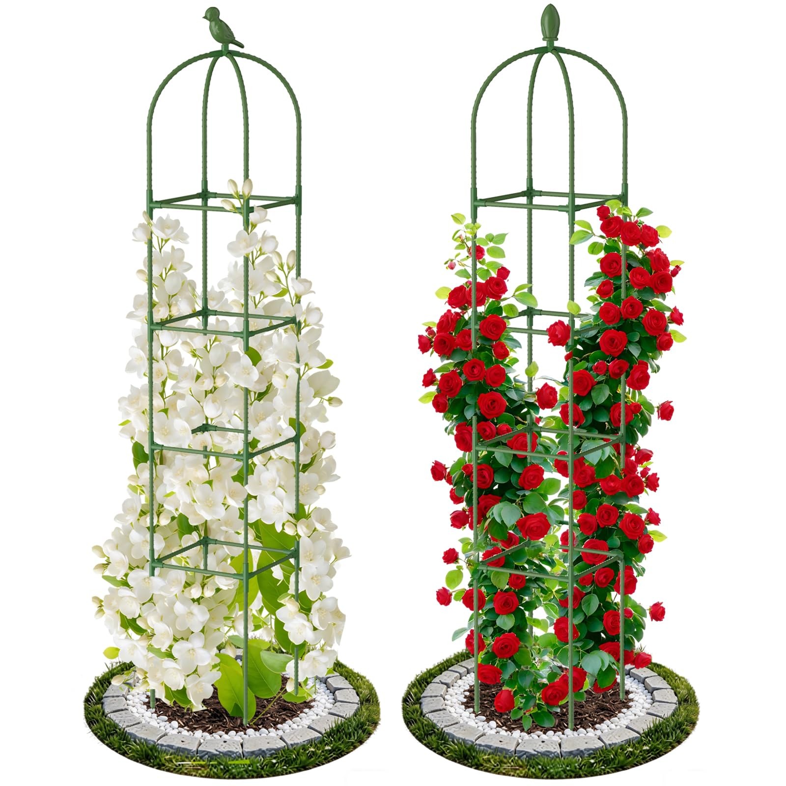2 Pack Garden Obelisk Trellis for Climbing 12.2in X X 70.87in, Green