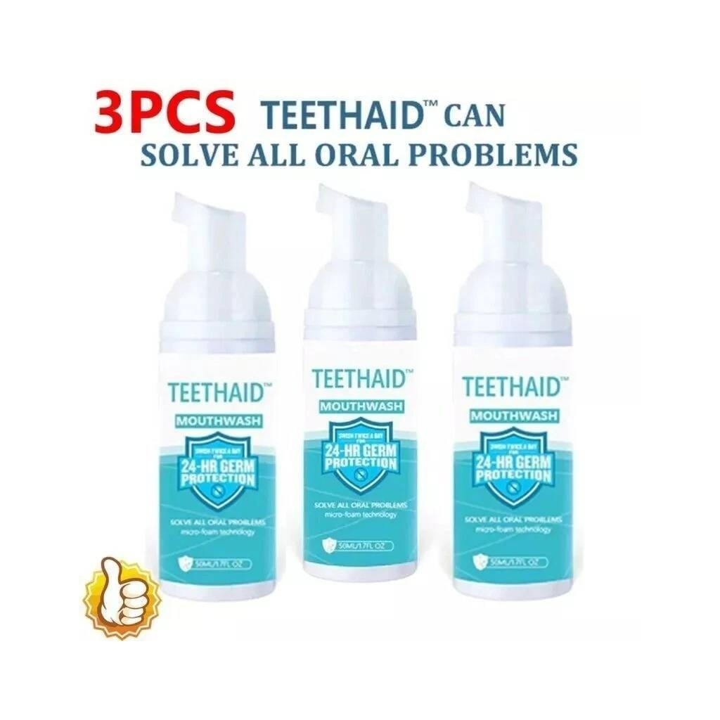 3x Teethaid Mouthwash, Natural Peppermint Teeth Whitening Toothpaste Foam