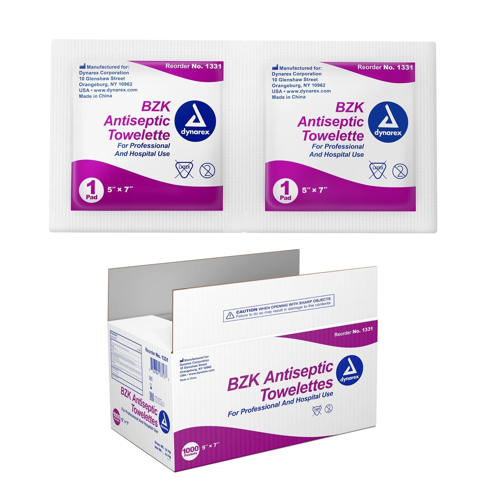 Dynarex BZK Antiseptic Towelettes - 5"x7" - With Benzalkonium Chloride Formul...