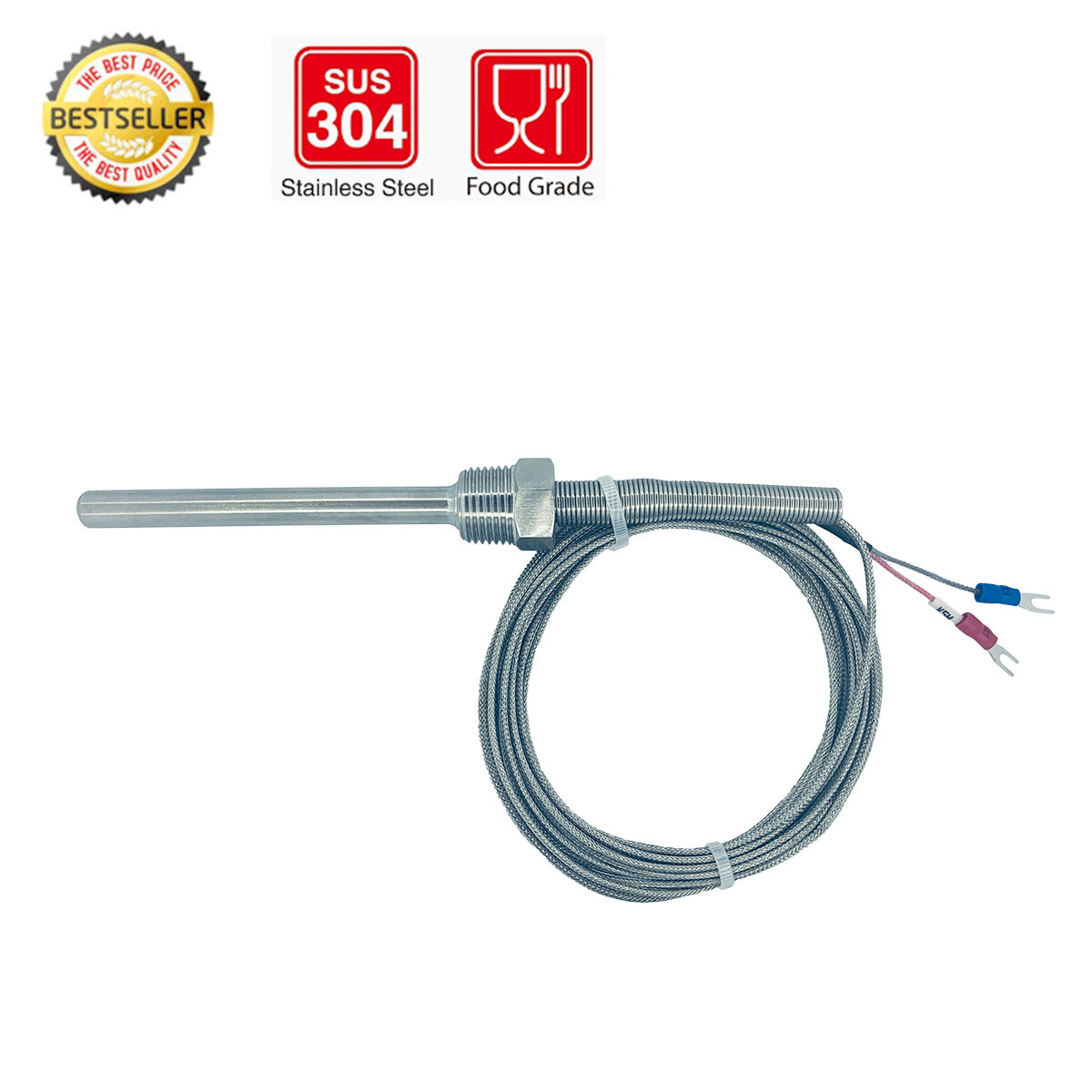 Temperature Sensors K Type Thermocouple Stainless Steel Waterproof Probe 1/2"NPT