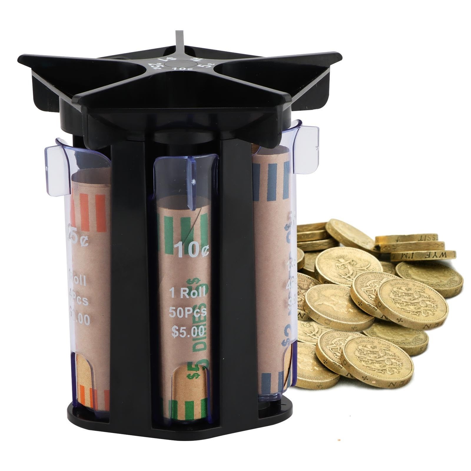 Coin Counter Sorter Tube with Coin Wrappers, 5-in-1 Change Sorter Counter Mac...
