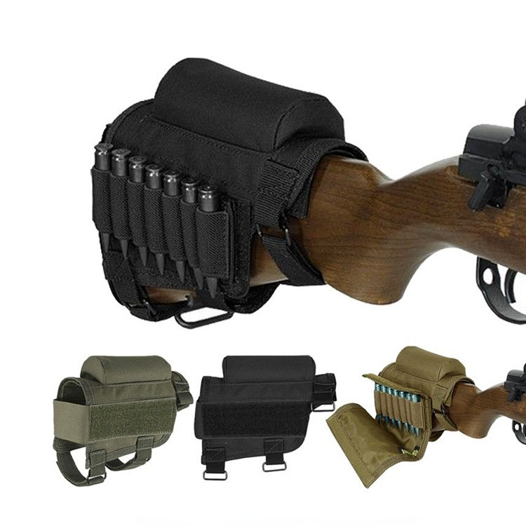 Tactical Butt Stock Rifle Cheek Rest Pouch Bullet Holder Cartridges Pocket Back