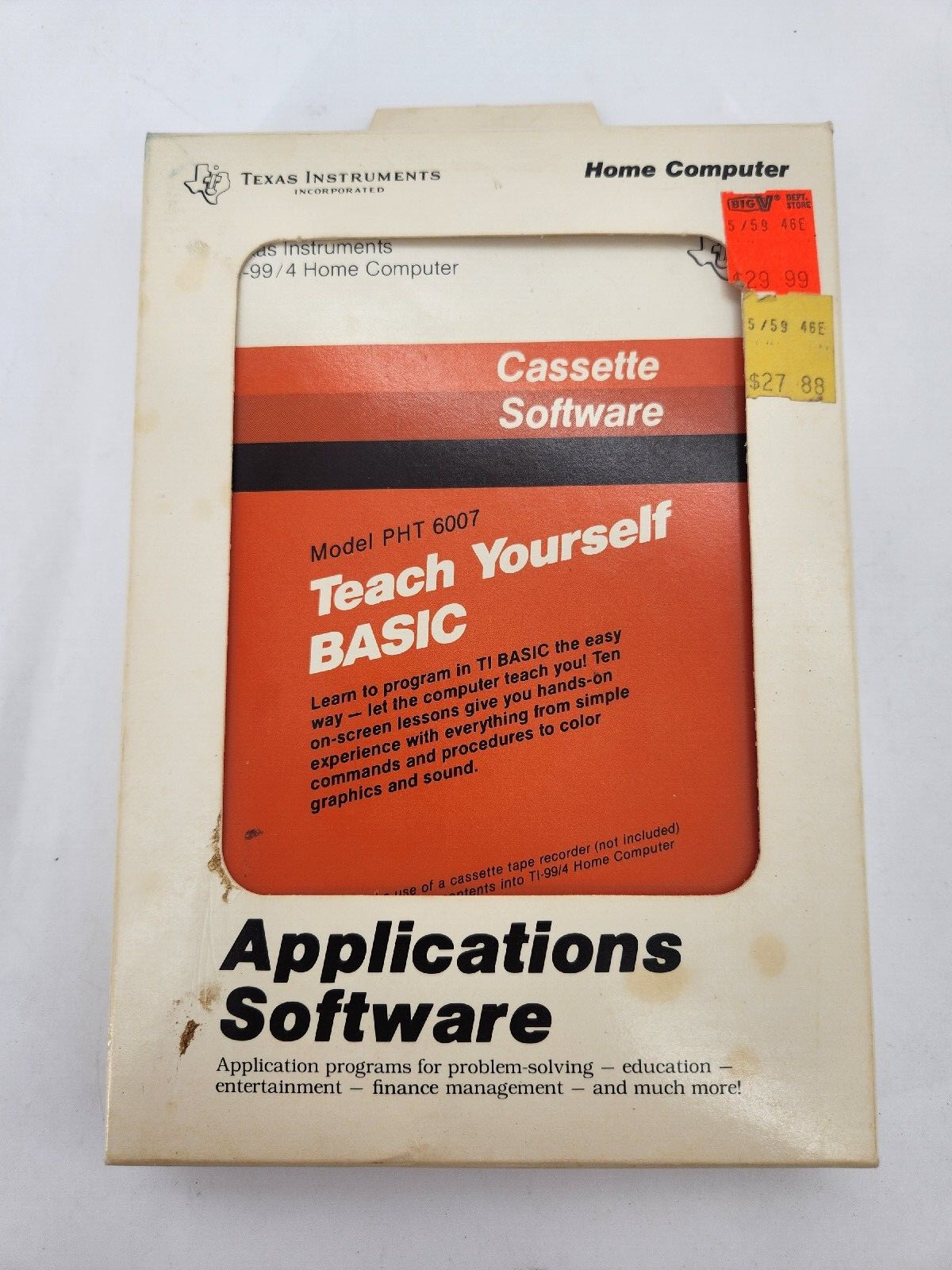 VINTAGE TEXAS INSTRUMENTS Cassette Software Teach Yourself basic  PHT 6007
