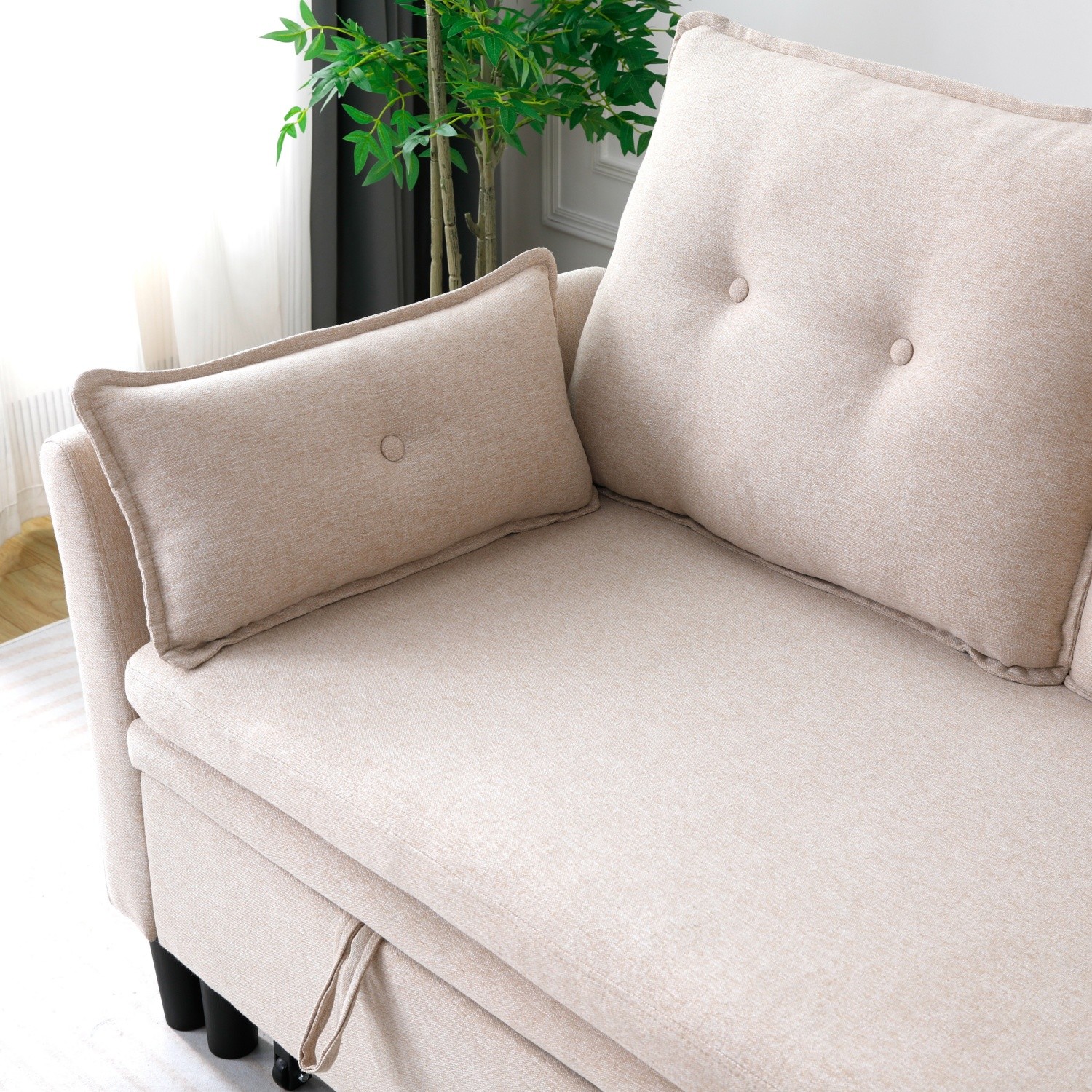Modern L-Shaped Cotton-Linen Sectional Sleeper Sofa w/ Pull Out Bed & Storage