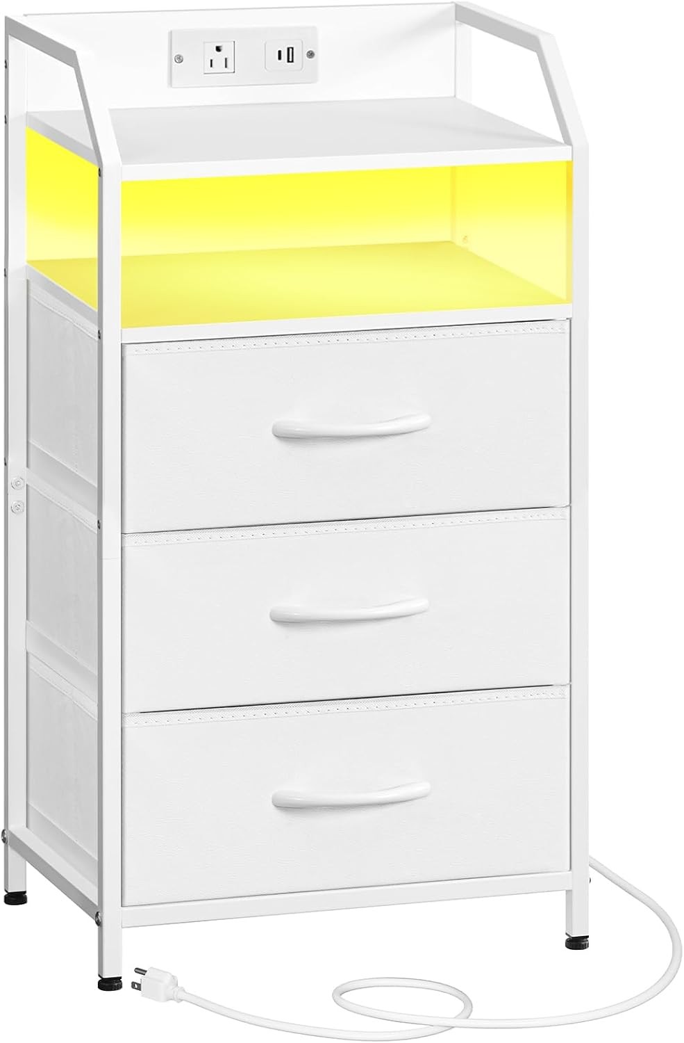 HOOBRO Nightstand with Charging Station, Bedside Table 1 AC White