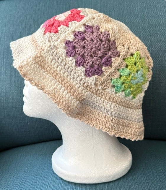HANDMADE Crochet MOMMY AND ME Granny Square 100%COTTON YARN colorful Bucket Hat