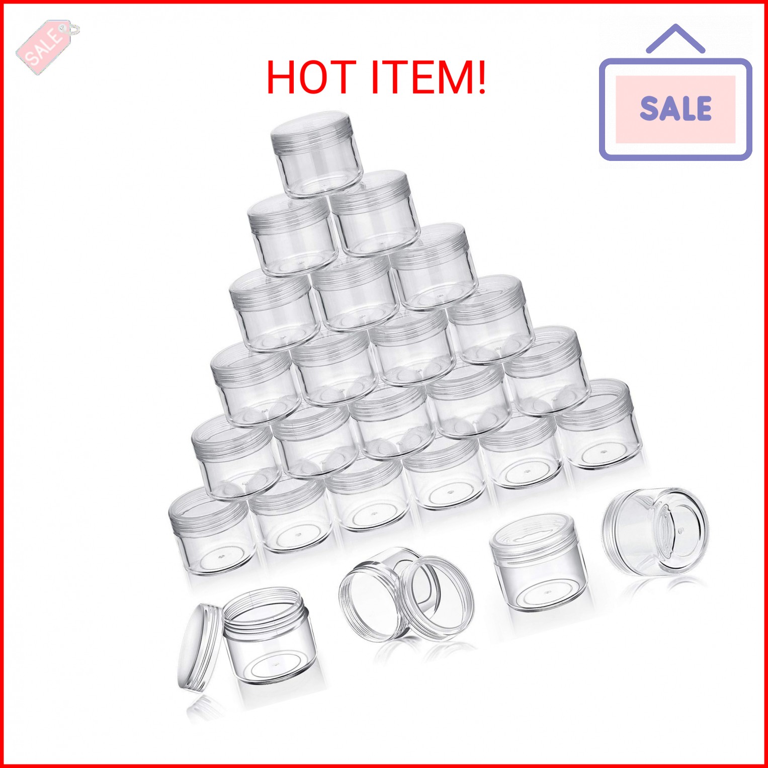50 Pieces 20g Empty Clear Plastic Pot Jars with Lids Round Cosmetic Sample Conta