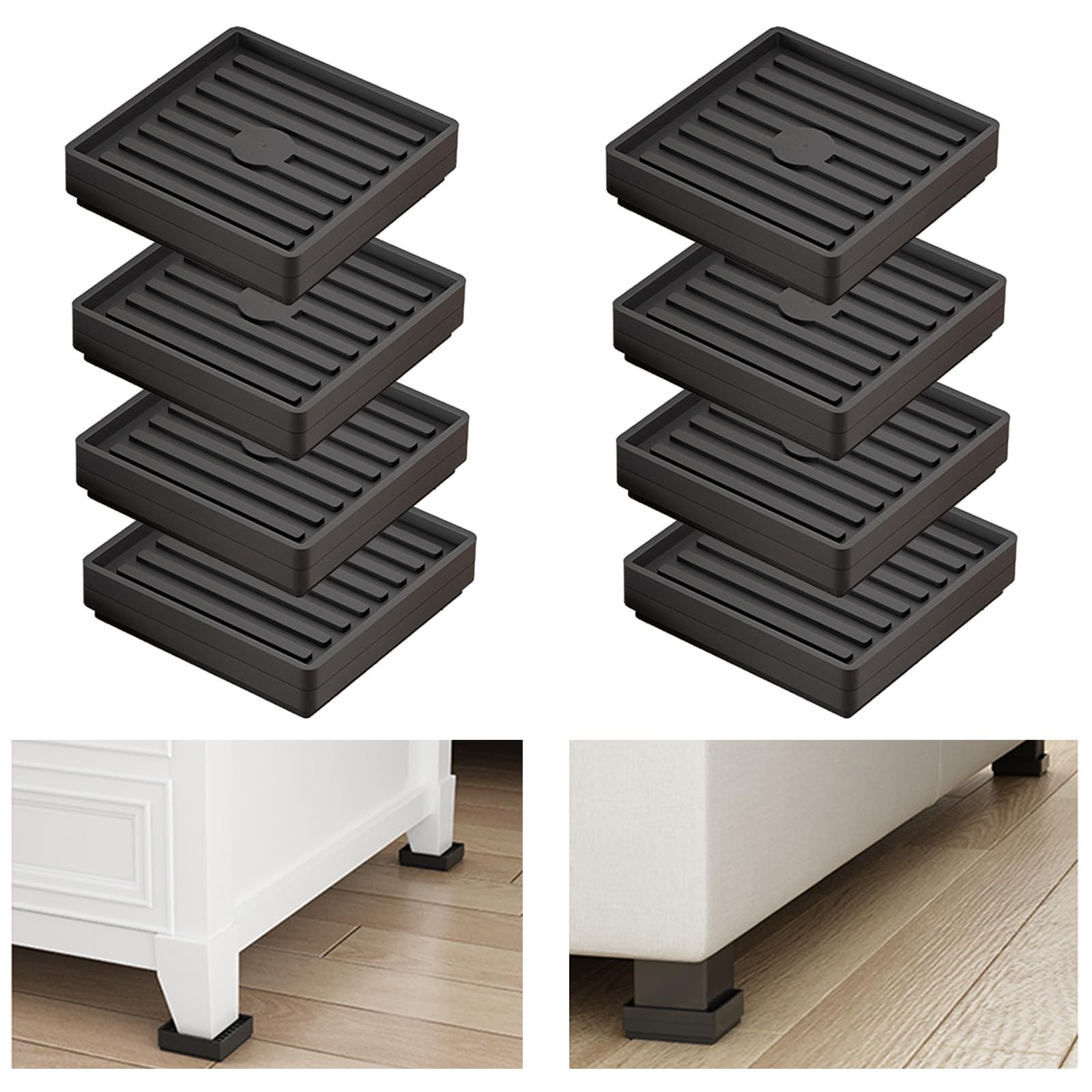 Heavy Duty Adjustable Stackable Bed Furniture Risers 0.52 Inch Lift 8 Pack