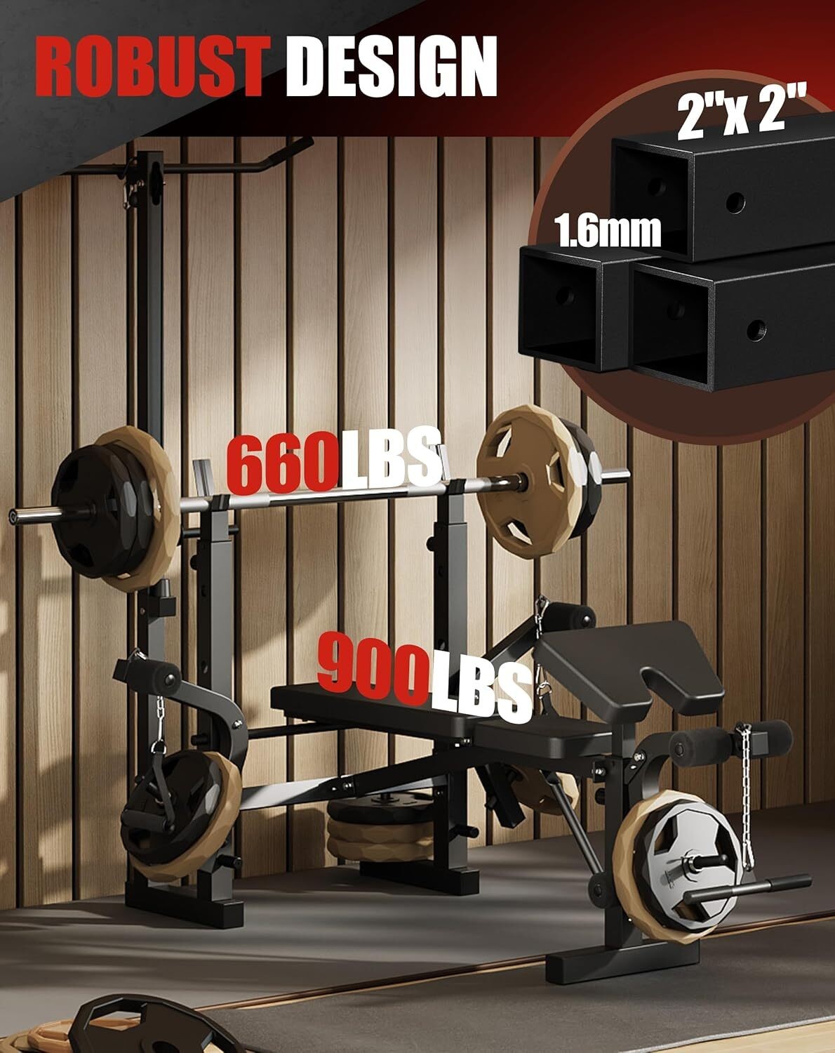 Foldable Olympic Weight Bench Set Bench Press Rack w/ Leg Developer LAT Pulldown