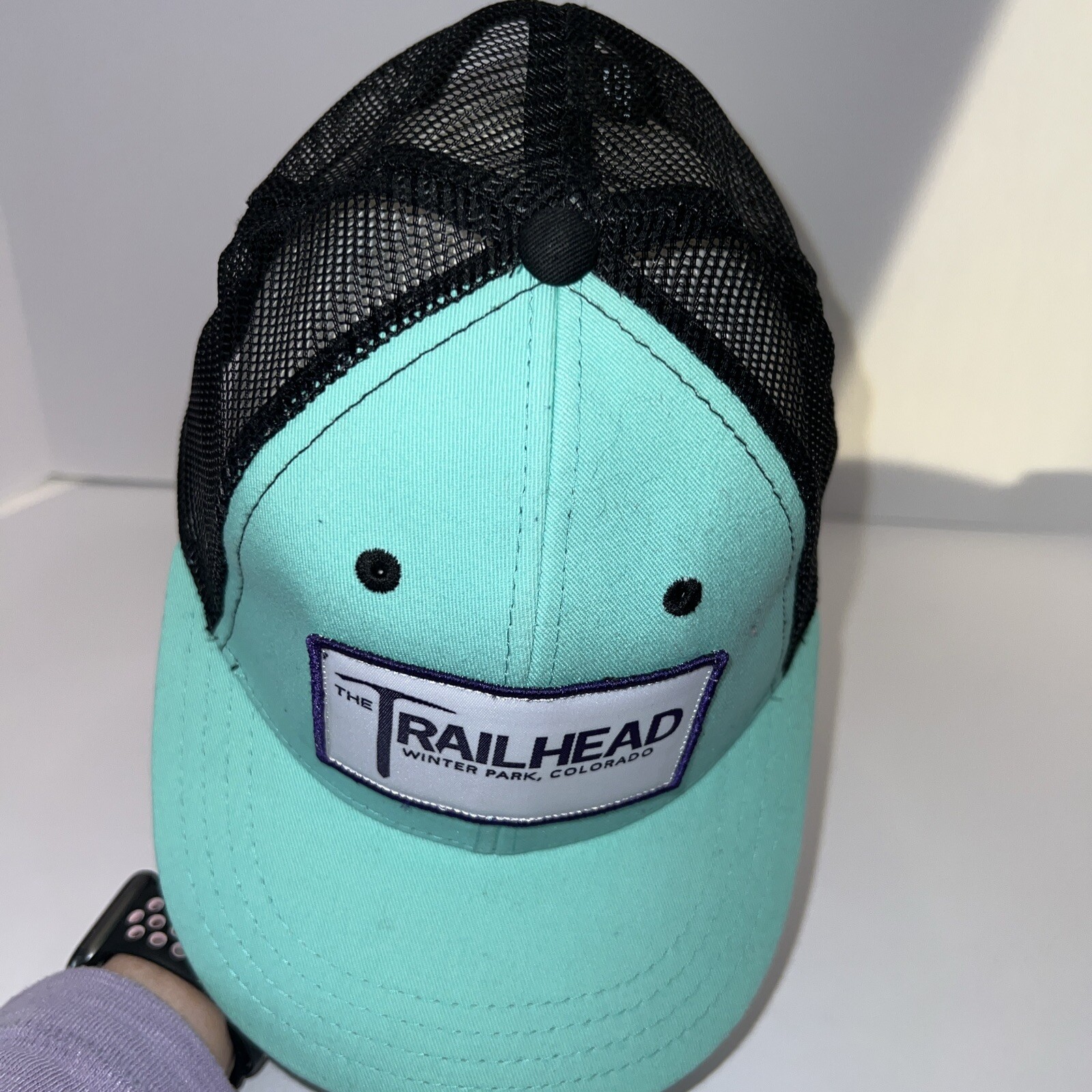 The Trailhead Winter Park Colorado Mint/Black Trucker Hat Cap Snapback EUC