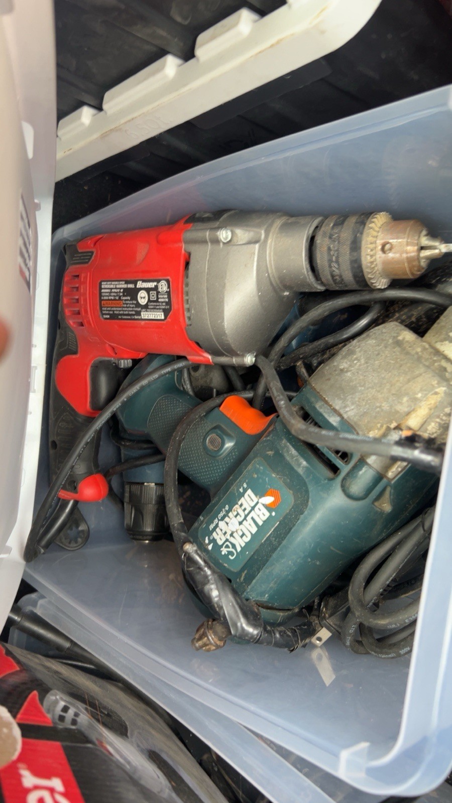 Bauer Corded Electric Drill/Driver Lot of 4 Tools, 12V, Red & Black