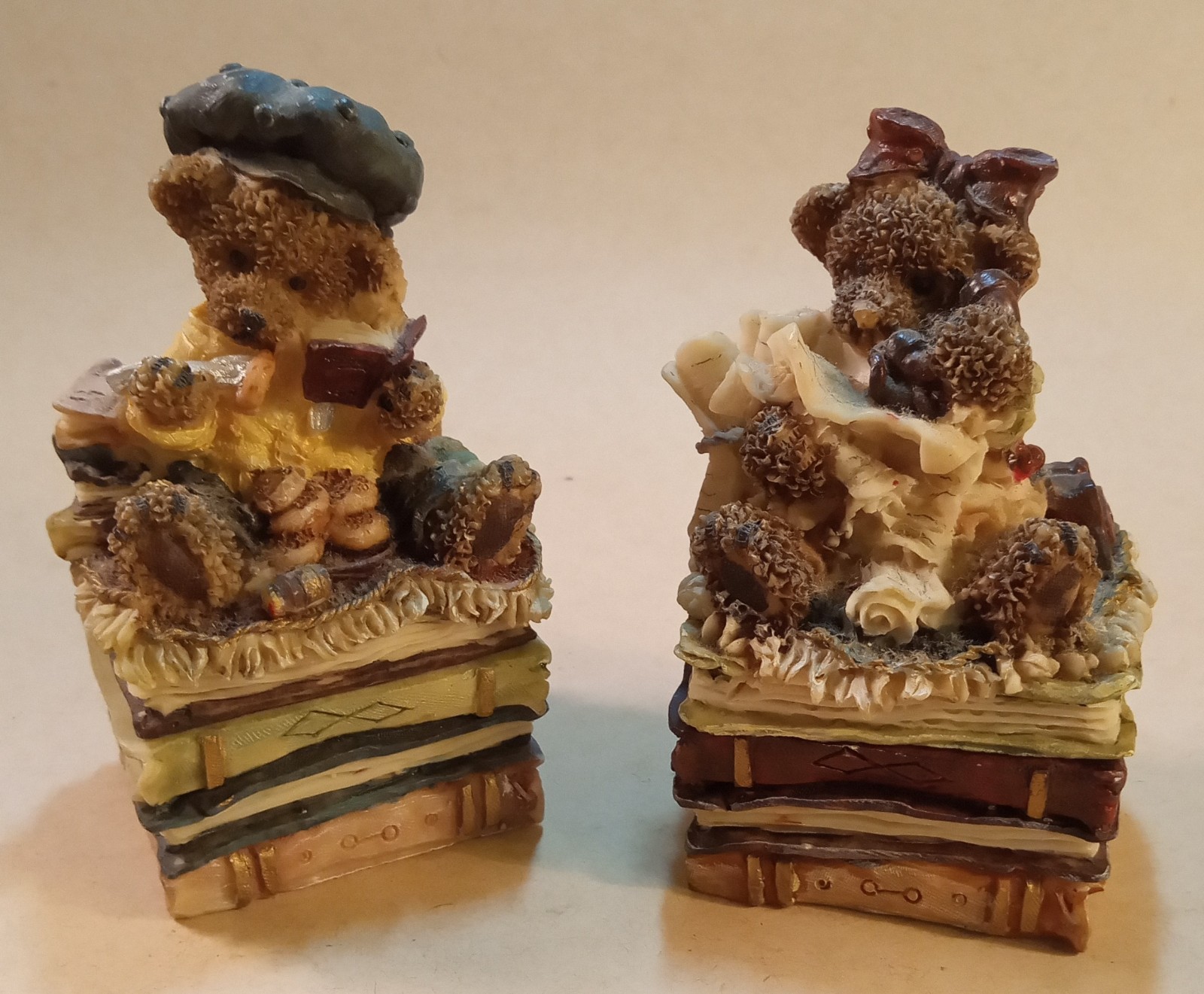 Trinket Boxes. (2) Teddies Sitting On Books. 3.25" Average.