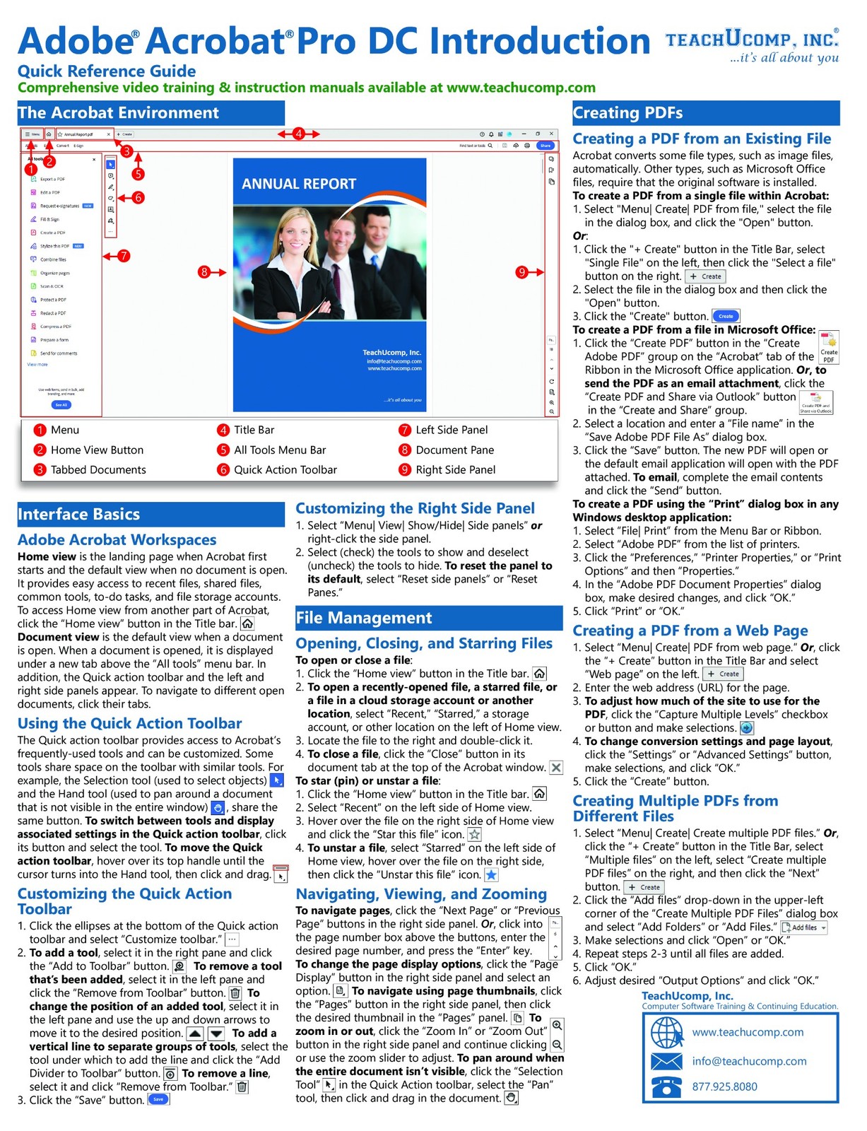 TeachUcomp for Adobe Acrobat DC Training Guide Quick Reference Card Cheat Sheet