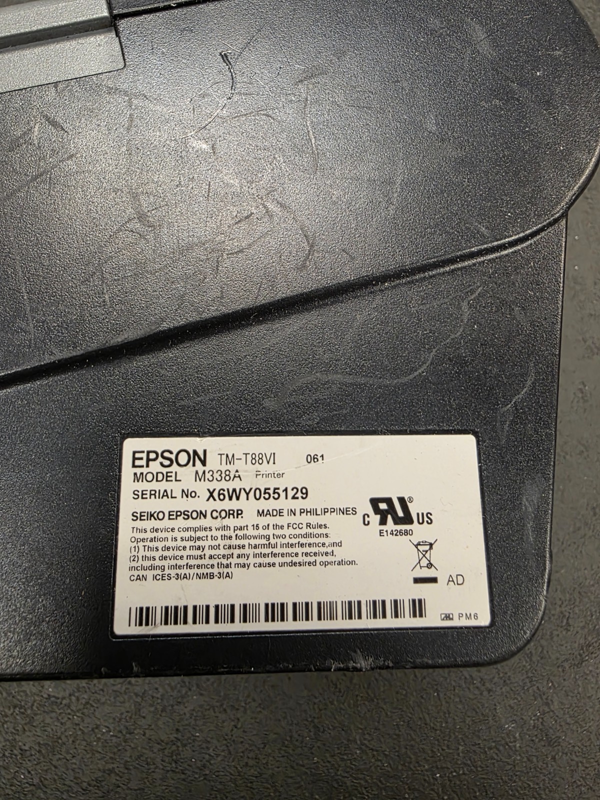 Epson TM-T88VI POS USB Thermal Printer M338A (Printer Only) UNTESTED/AS IS #22