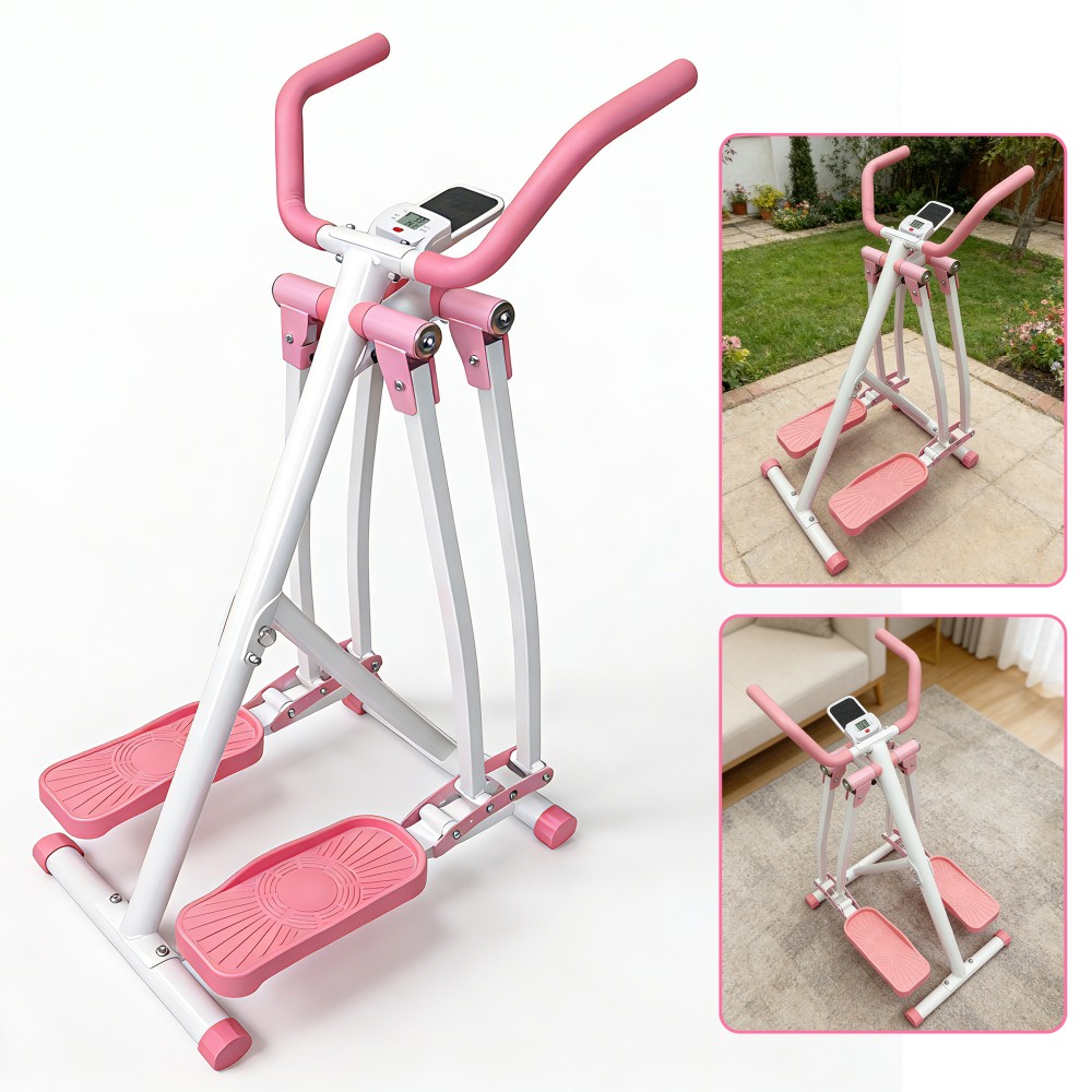 Air Walk Elliptical Glider, Foldable Low-Impact Cardio Cross Trainer, LCD
