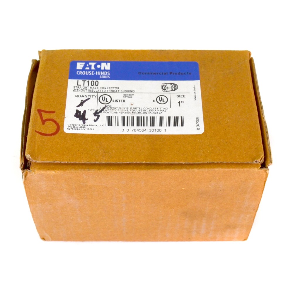 (Lot of 5) Eaton LT100 Straight Male Connector w/o Insulated Throat Bushing 1"