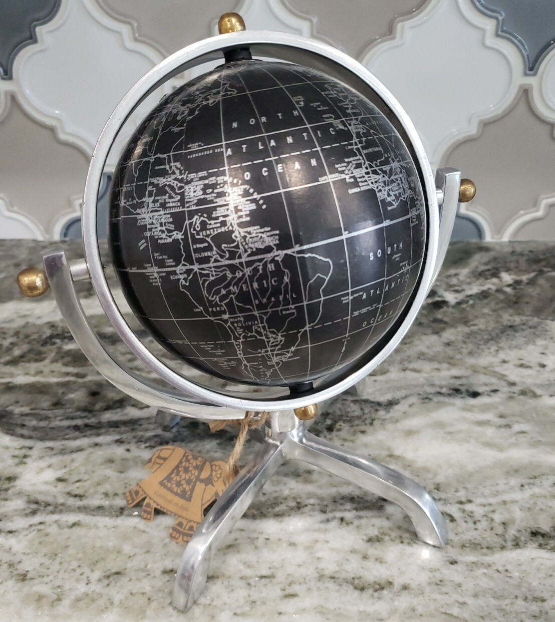 Small Globe Metal Stand Made India World Map Black Earth Pivots Table Desk Top