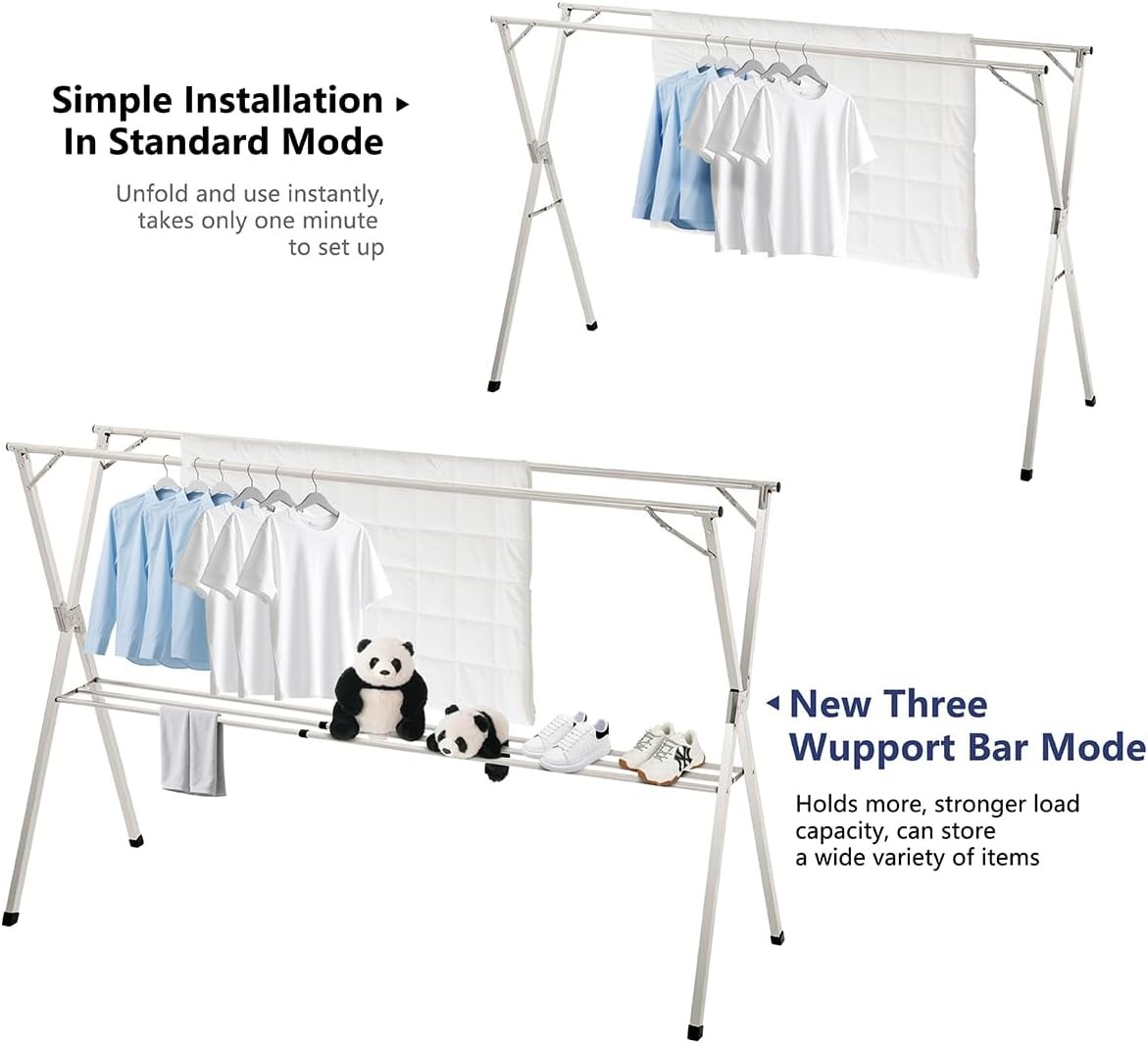 Foldable 95in clothes rack stainless steel adjustable outdoor