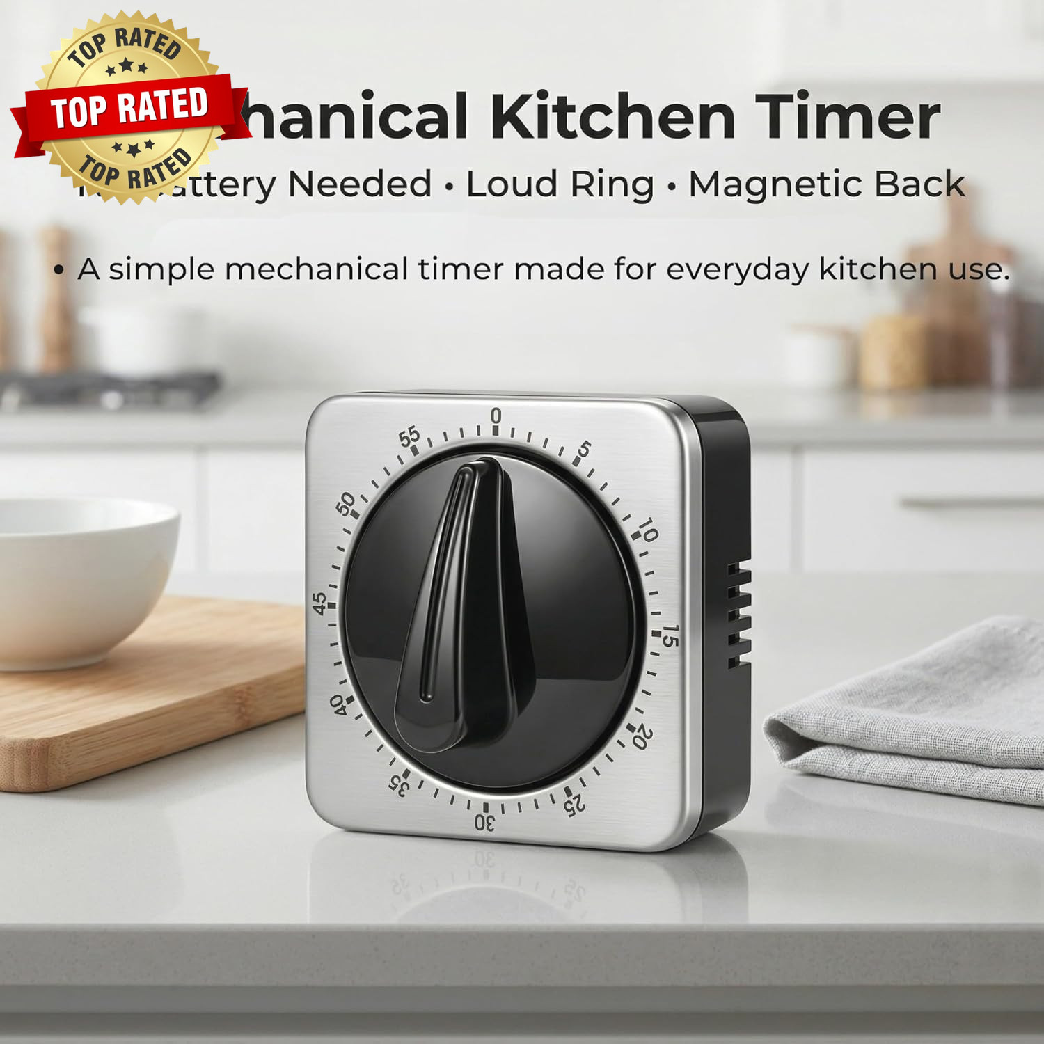 Kitchen Timers for Cooking, Mechanical Wind up Timer with Loud Ring, Magnetic Ba