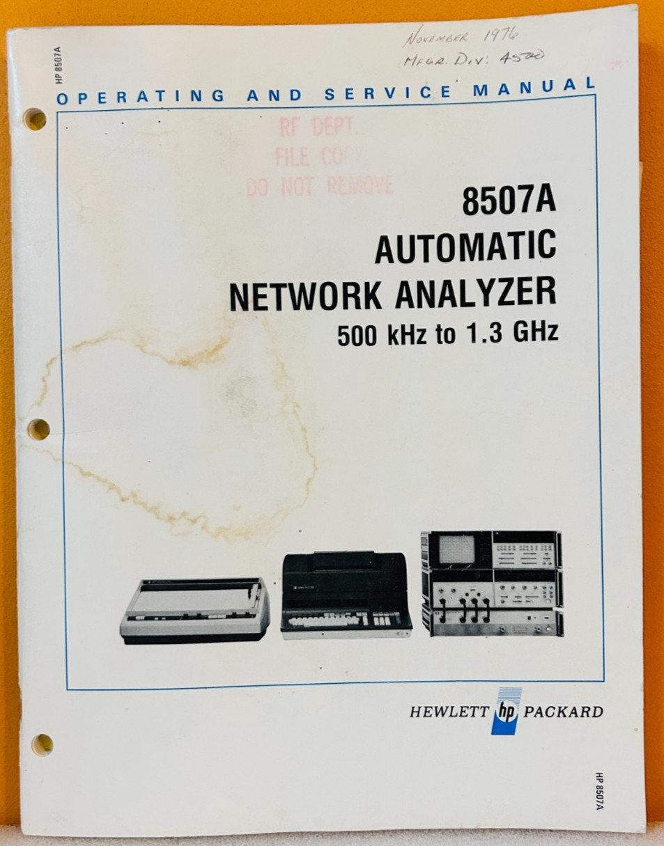 HP 08507-90005 Model 8507A Automatic Network Analyzer Operating & Service Manual