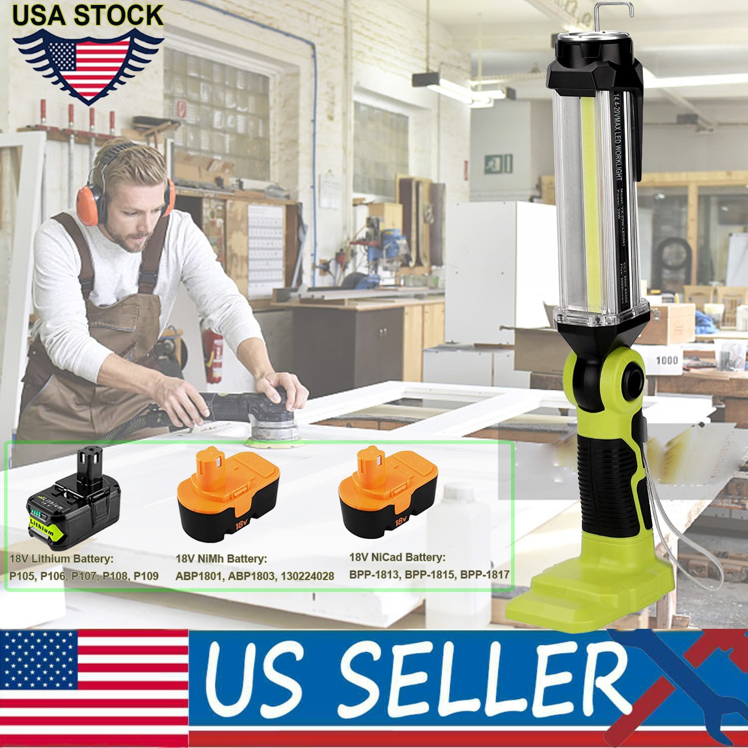 18W 2000LM Rechargeable Flashlight Cordless Led Work Light for Ryobi 18v Battery