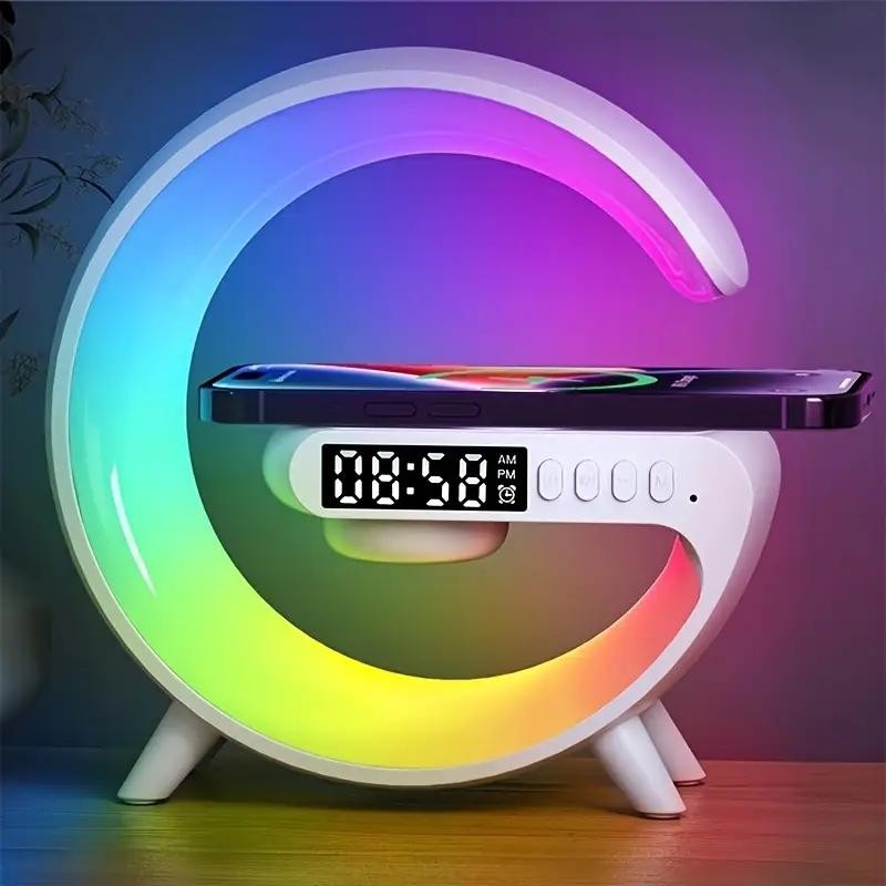 Wireless Charger Stand with Bluetooth Speaker, Alarm Clock & RGB Night Light