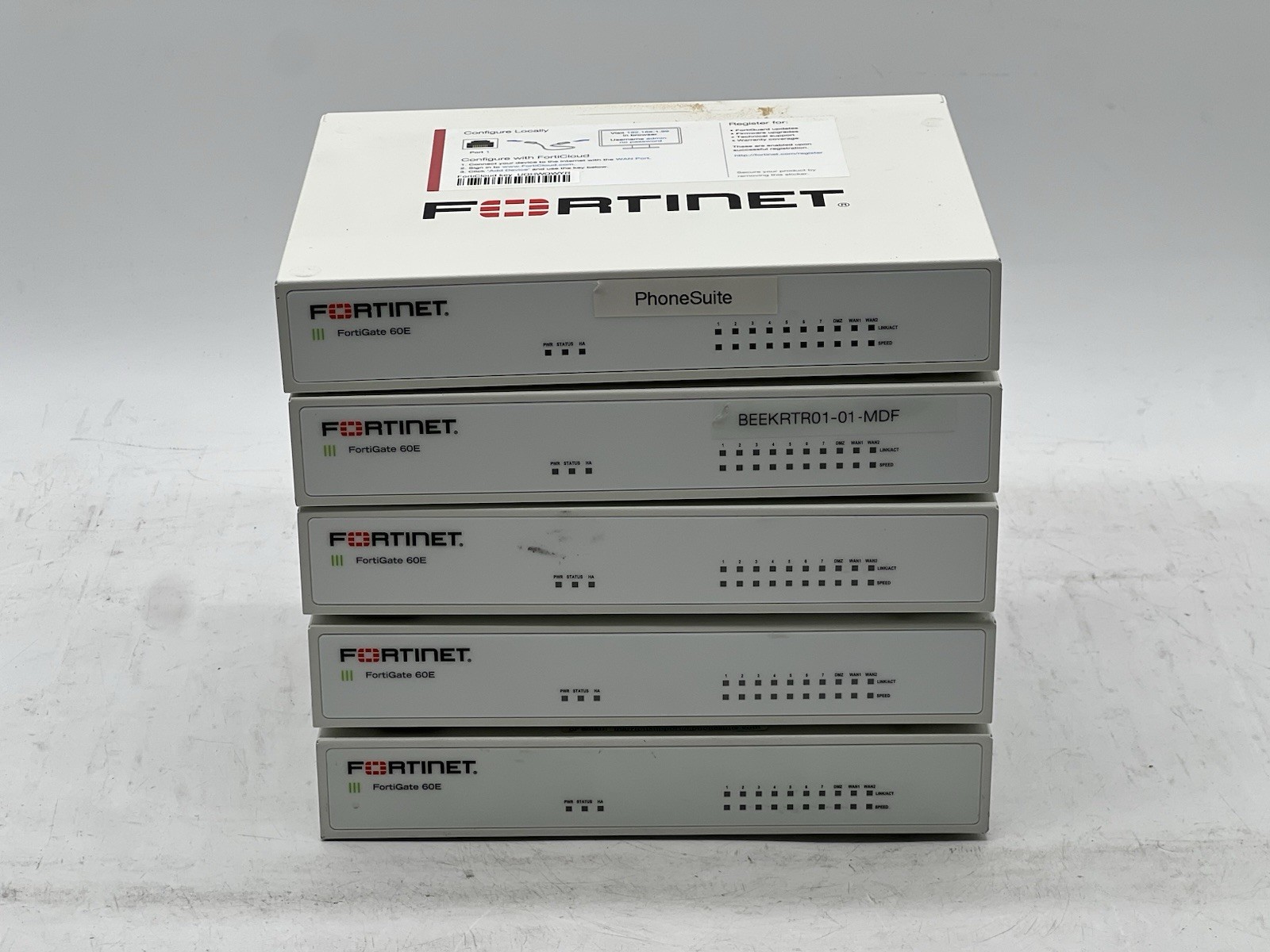 Lot of 5 Fortinet FortiGate 60E Network Security Firewall-No Power Supply