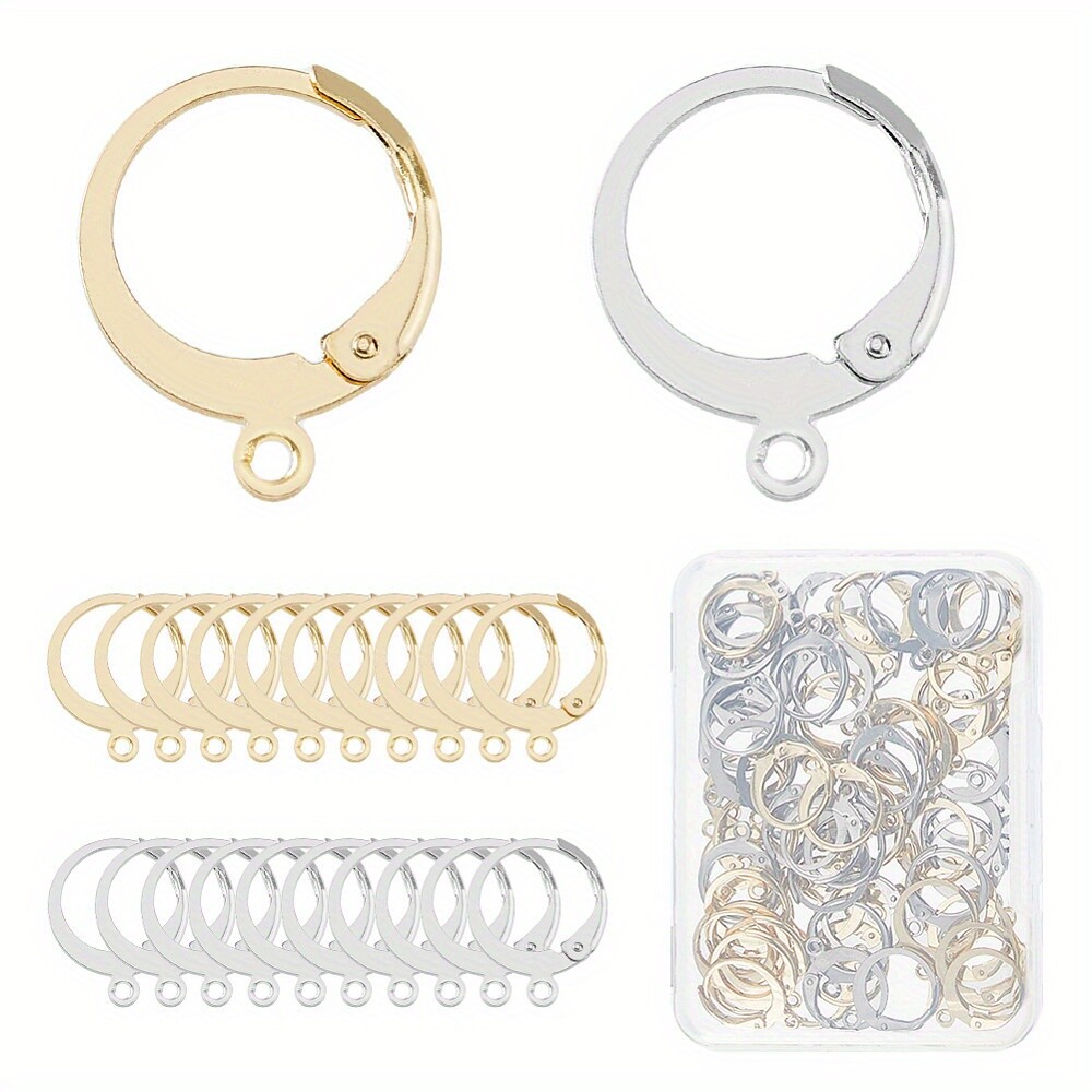 1box 80pcs 2 colors 304 Stainless Steel Leverback Earring Findings with Loop