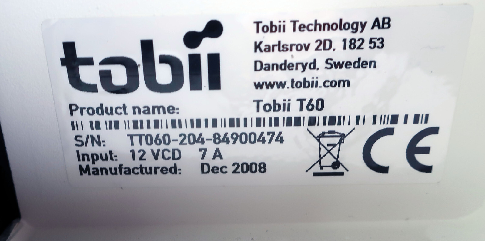 Tobii Technology T60 Eye Tracker + Case Visual Perception Human Factors Studies
