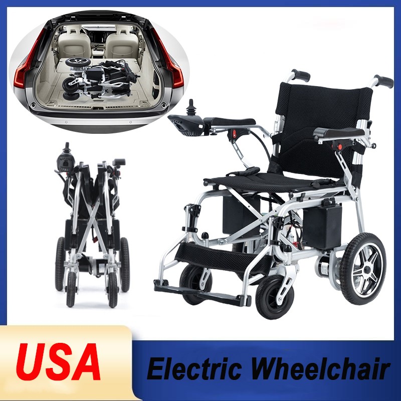 Compact Foldable Portable Electric Wheelchair with Dual Motors, 24V Battery