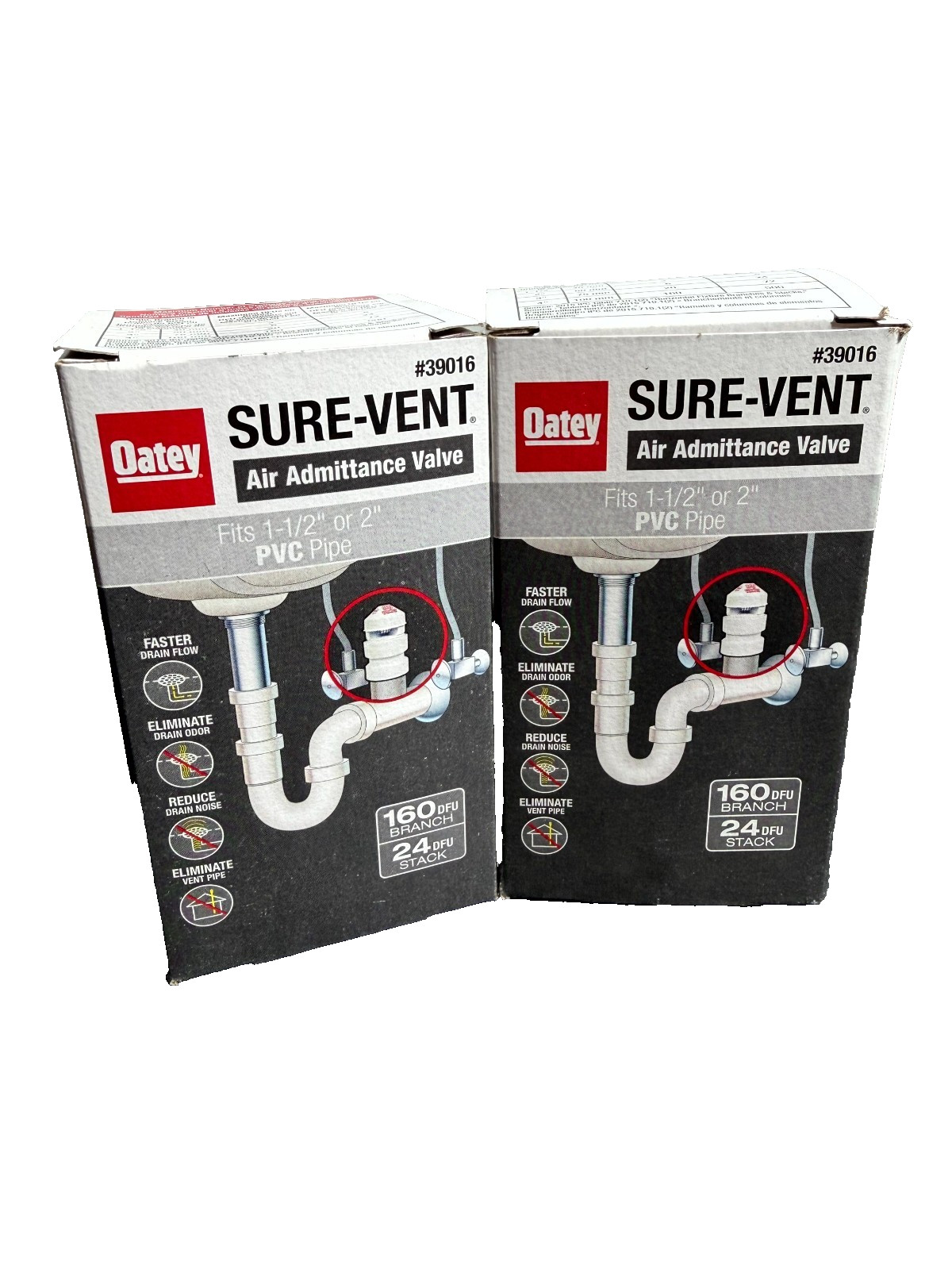 Oatey Sure-Vent 39016 Air Admittance Valve fits 1-1/2 in x 2 in PVC Pipe (2-PK)
