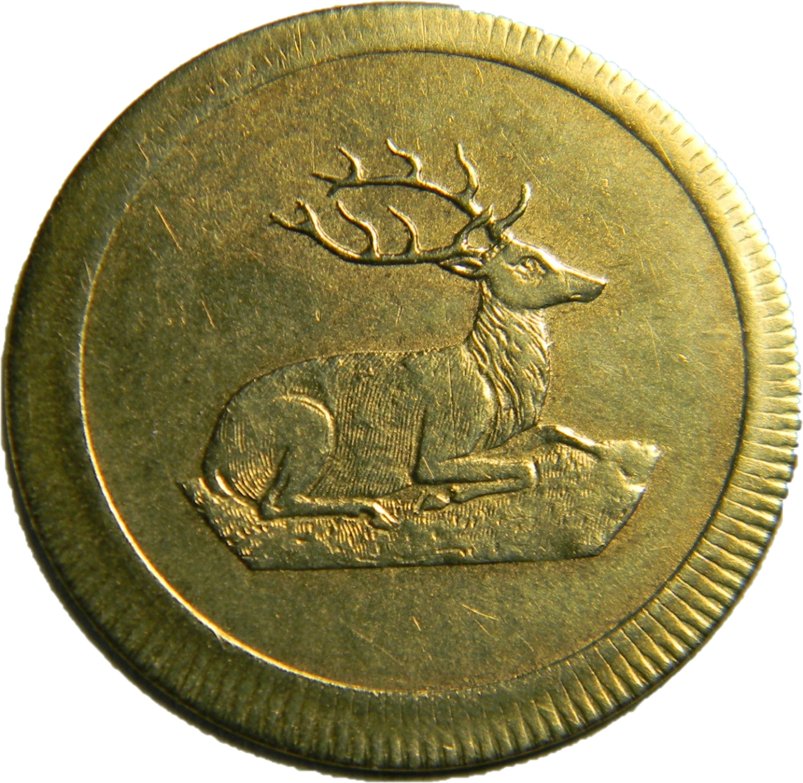 Germany Spiel Marke Jeton Token - Antlered lying Buck / Split Wreath   (01054)