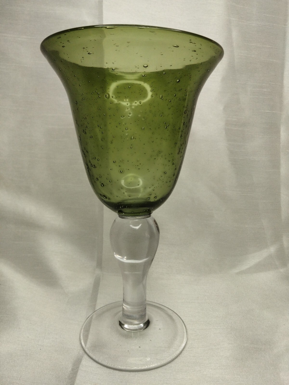 Wine or Water Goblet,  Green Bubble Glass Wine Glass (Hand Made)