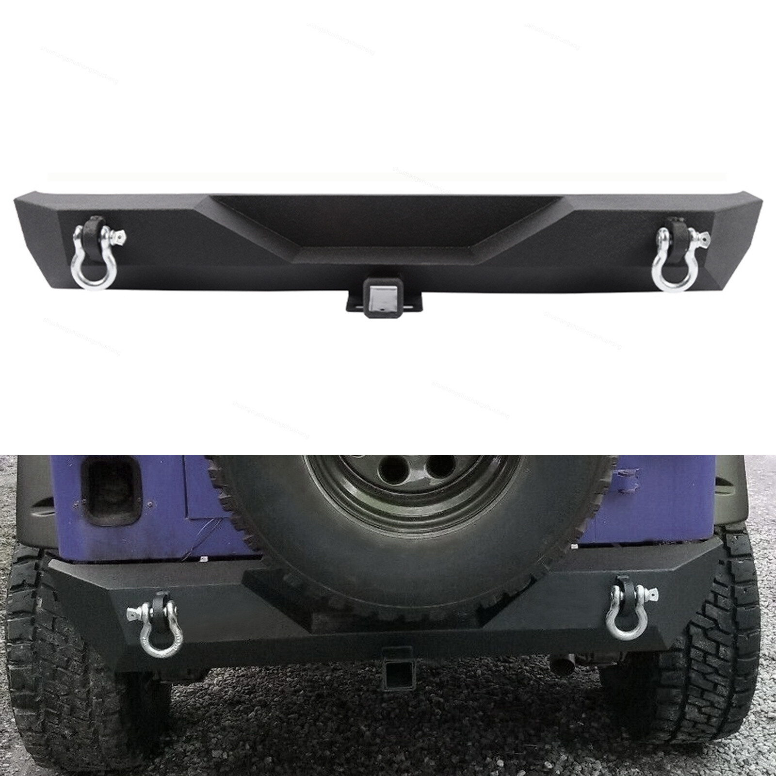 Powder Coated Rear Bumper W/ D-Rings+2" Receiver Fits 87-06 Jeep Wrangler TJ YJ