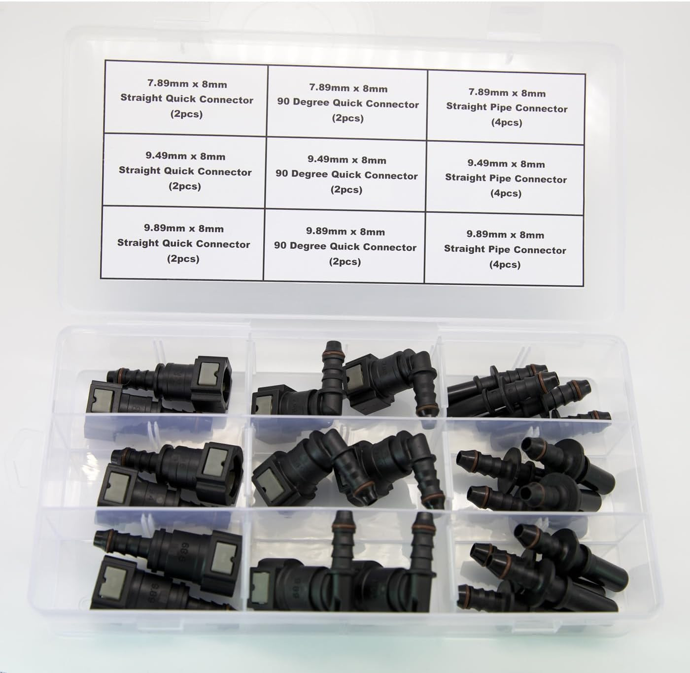 24PCS Assorted Fuel Line Quick Release Connector Kit - SAE 7.89Mm & 9.49Mm & 9.8
